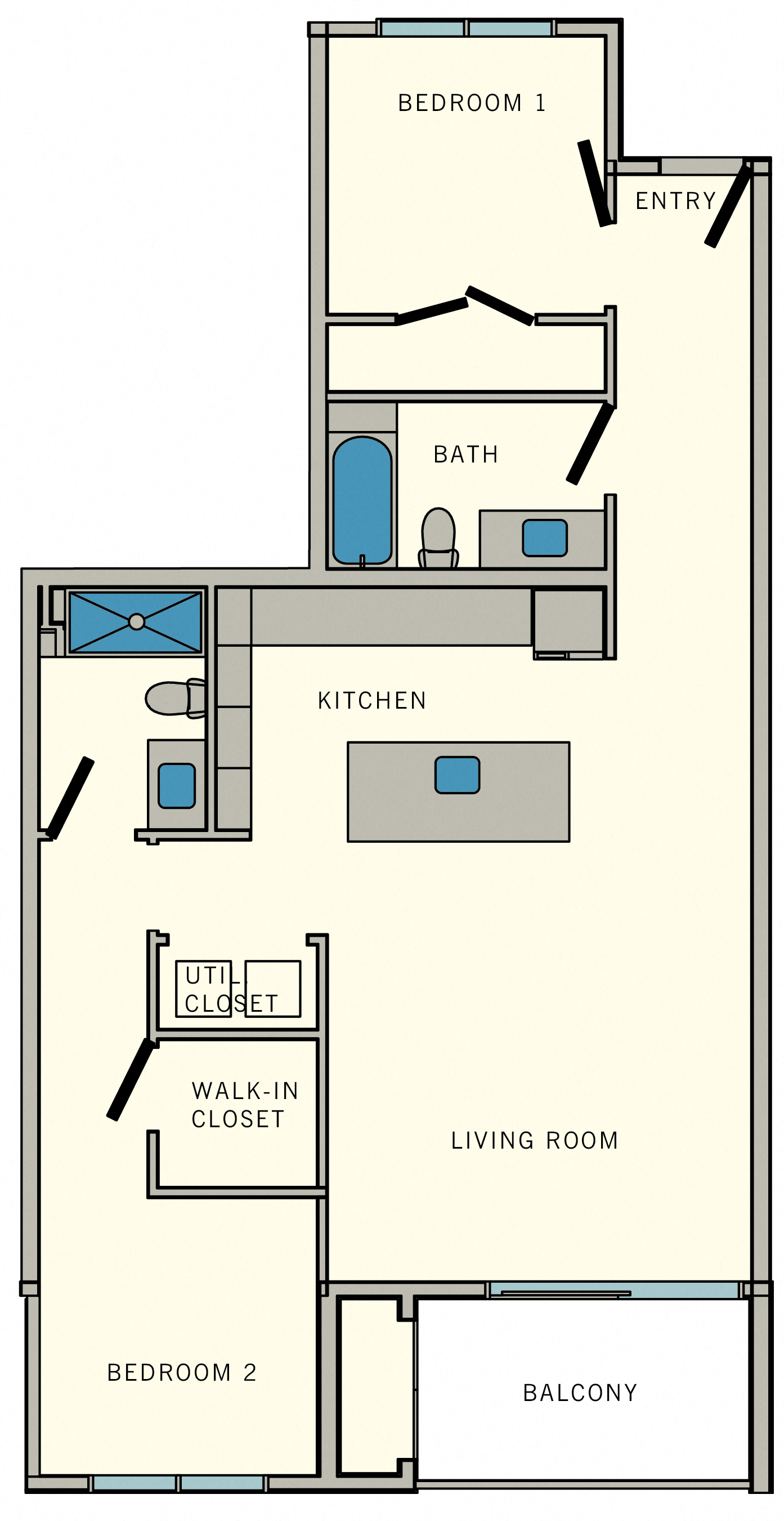 Floor plan for 2 beds, 2 baths, 1059 sqft